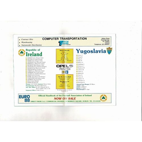 1988 Republic of Ireland v Yugoslavia Football Programme