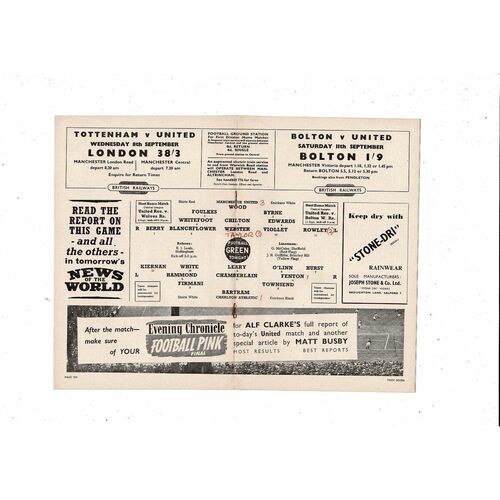 1954/55 Manchester United v Charlton Athletic Football Programme