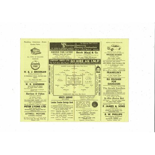 1966/67 Barnet v Wimbledon Challenge Cup Semi Final Football Programme