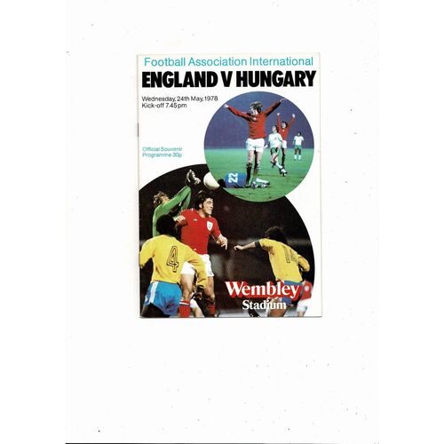 1978 England v Hungary Football Programme