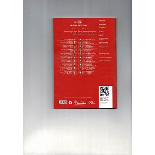 2025/26 Arsenal v Brentford Football Programme