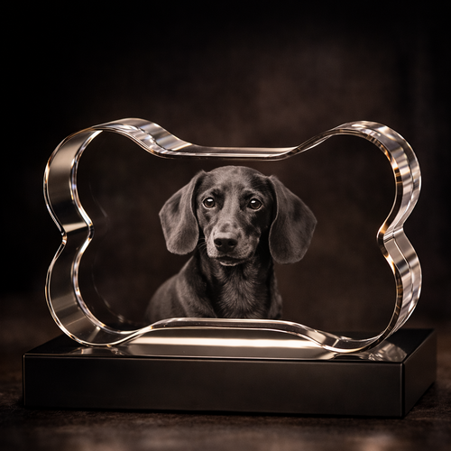 Large Dog Bone 3D Photo Crystal Gift 150×85×50mm