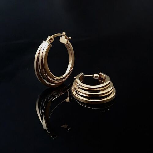 9ct yellow gold triple strand oval creole hoop earrings