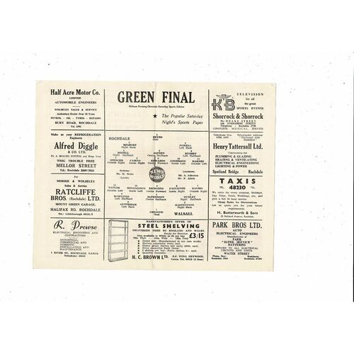 1959/60 Rochdale v Walsall Football Programme