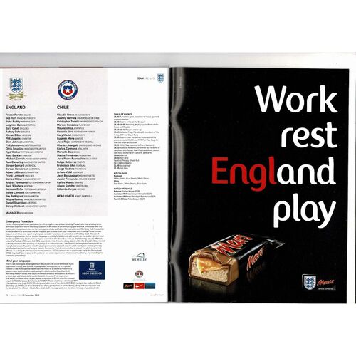2013 England v Chile Football Programme