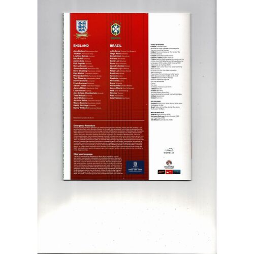 2013 England v Brazil Football Programme