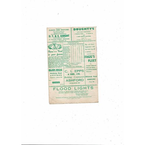 1960/61 Ashford Town v Hinckley Athletic Southern League Football Programme