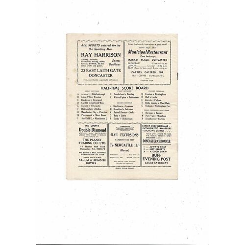 1953/54 Doncaster Rovers v Plymouth Argyle Football Programme