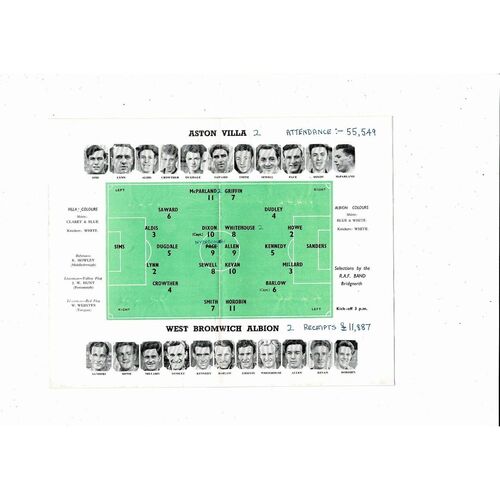1957 Aston Villa v West Bromwich Albion FA Cup Semi Final Football Programme @ Wolves