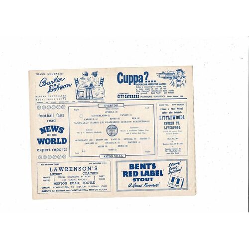 1956/57 Everton v Aston Villa Football Programme