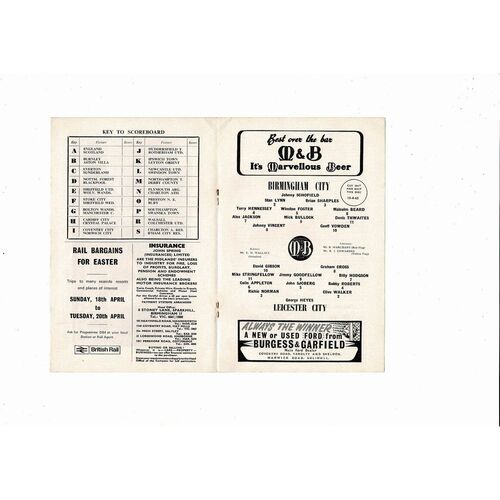 1964/65 Birmingham City v Leicester City Football Programme