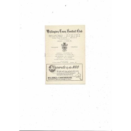 1957/58 Wellington Town v Bangor Cheshire League Football Programme