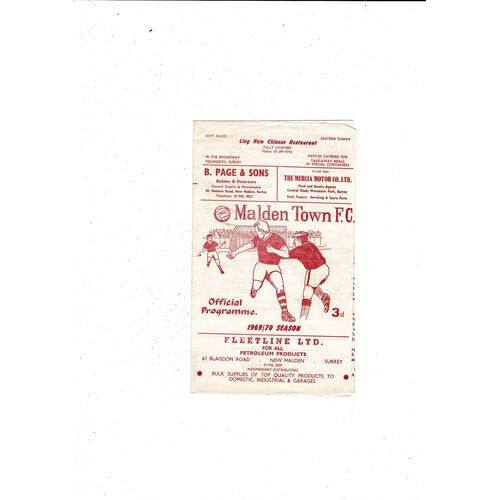 Malden Town v Barking FA Cup Football Programme 1969/70