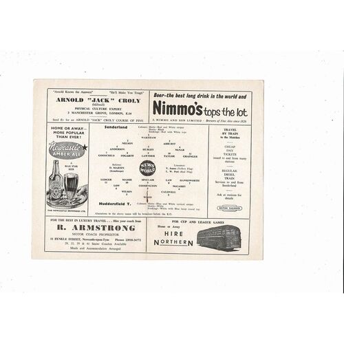 1959/60 Sunderland v Huddersfield Town Football Programme