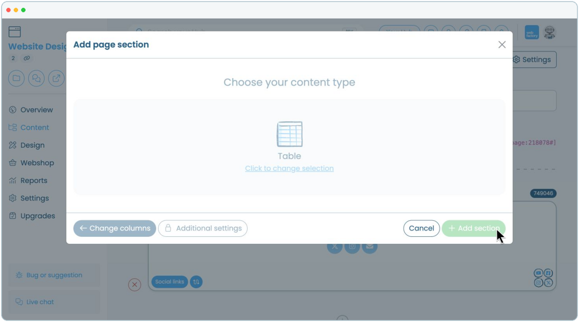 How to add a table to a website page | Webfactory Support | Webfactory