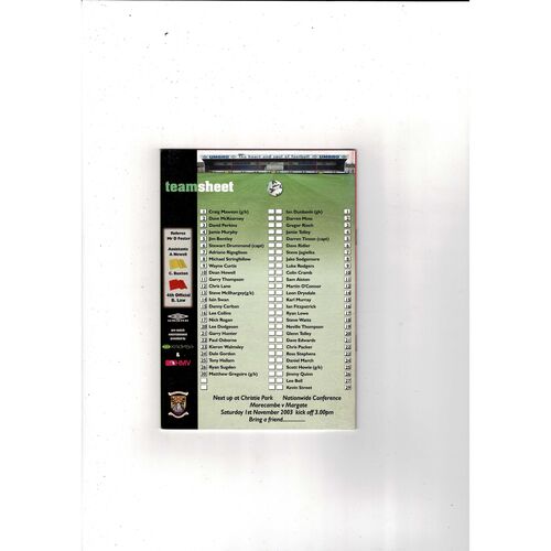 Morecambe v Shrewsbury Town FA Cup Football Programme 2003/04