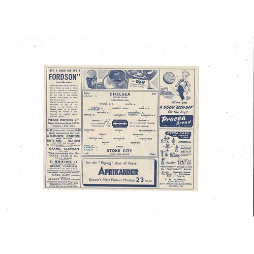 1946/47 Chelsea v Stoke City Football Programme