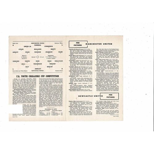 Manchester United v Newcastle United FA Youth Cup Football Programme 1957/58