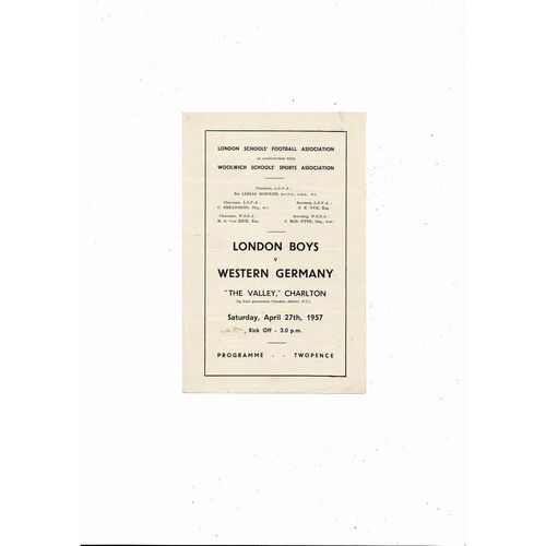 1957 London Boys v Western Germany Schools Internation Programme @ Charlton