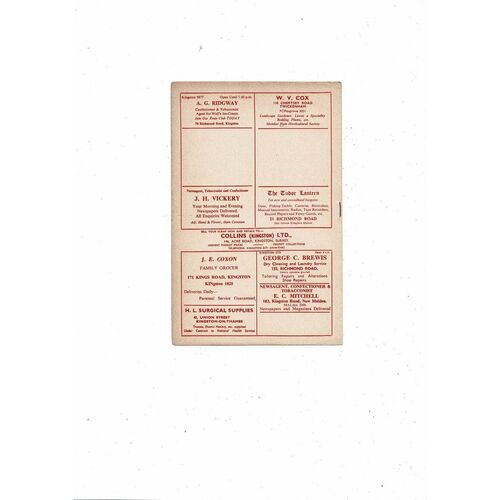 1962/63 Kingstonian v Barking Isthmian League Football Programme