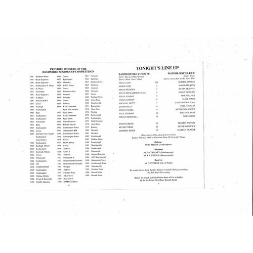 1995/96 Basingstoke v Waterlooville Hampshire Senior Cup Final Football Programme