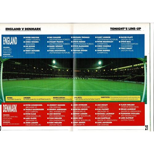 1990 England v Denmark Football Programme