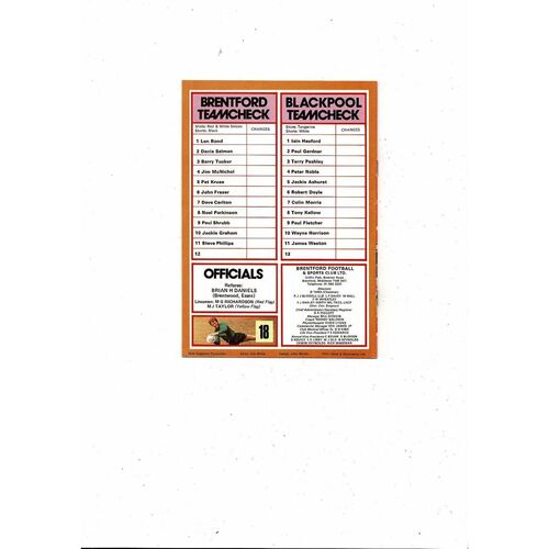 1979/80 Brentford v Blackpool Football Programme