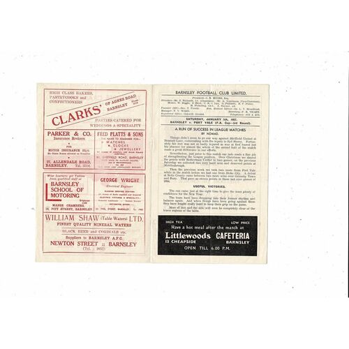 1956/57 Barnsley v Port Vale FA Cup Third Round Football Programme