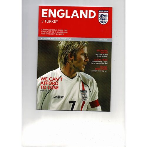 2003 England v Turkey Football Programme