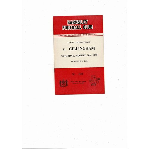 1968/69 Barnsley v Gillingham Football Programme