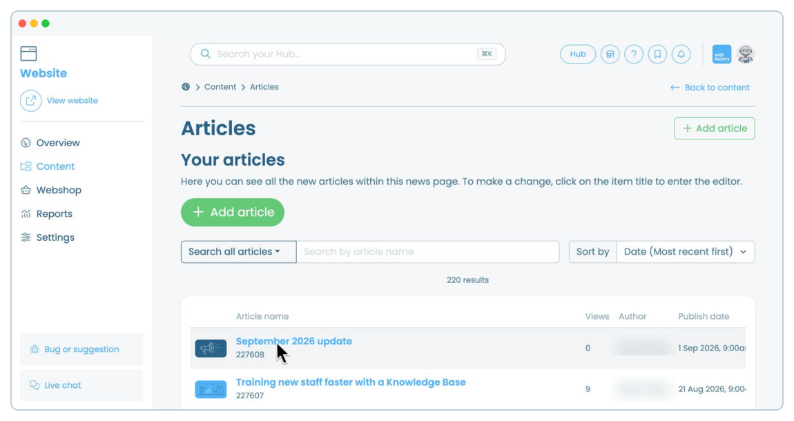 How to edit, schedule, unpublish or remove a blog article | Webfactory Support | Webfactory