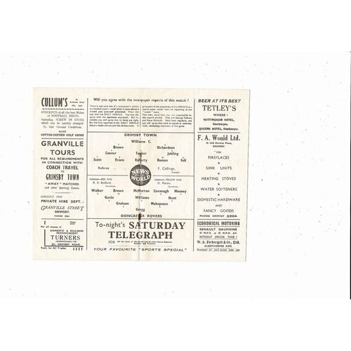 1956/57 Grimsby Town v Doncaster Rovers Football Programme