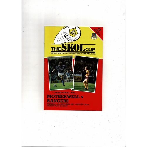1987/88 Motherwell v Rangers Scottish League Cup Semi Final Football Programme