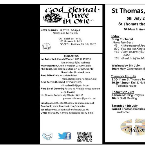 Pew Sheet | The Parish of St Thomas, Exeter