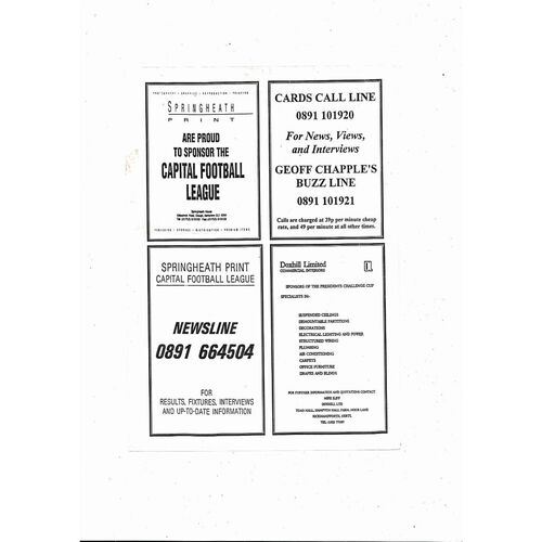 Woking v Brentford Capital League Football Programme 1995/96