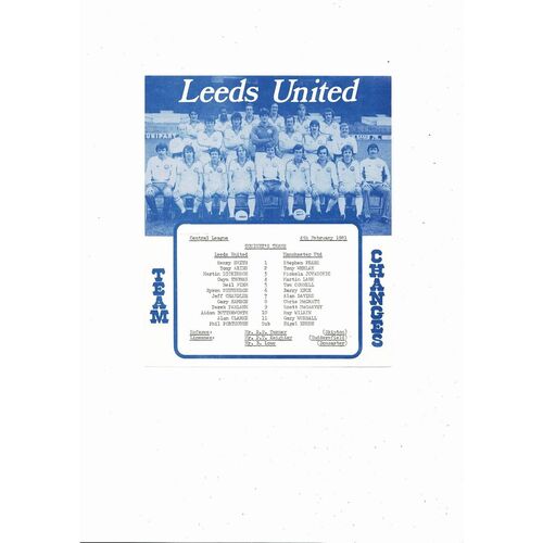 Leeds United v Manchester United Central League Football Programme 1980/81