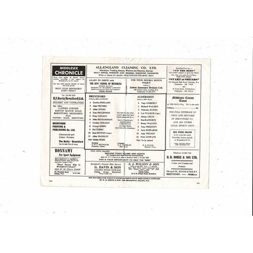 1968/69 Brentford v Aldershot Football Programme