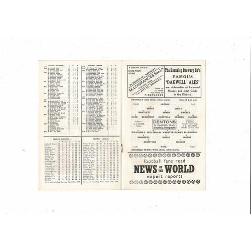 1958/59 Barnsley v Swansea Football Programme