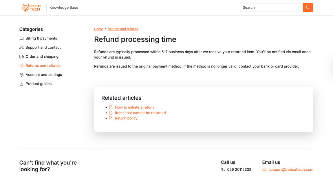 A knowledgebase website showing a simple and clear article