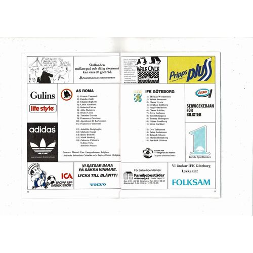 Gothenburg v Roma European Cup Football Programme 1983/84