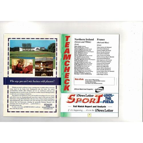 1999 Northern Ireland v France Football Programme