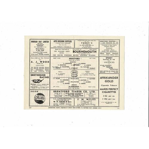 1954/55 Brentford v Aldershot Football Programme