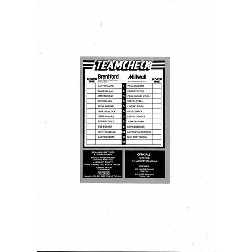 1984/85 Brentford v Millwall Football Programme + Supplement