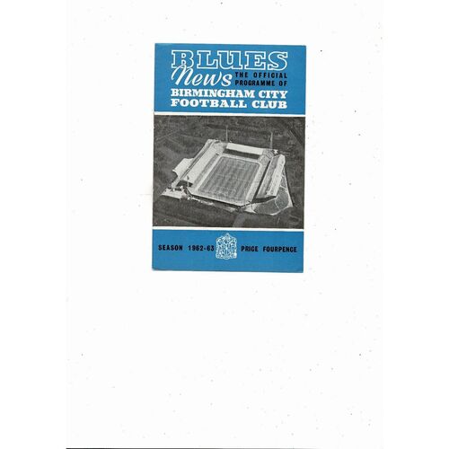 1962/63 Birmingham City v Ipswich Town Football Programme