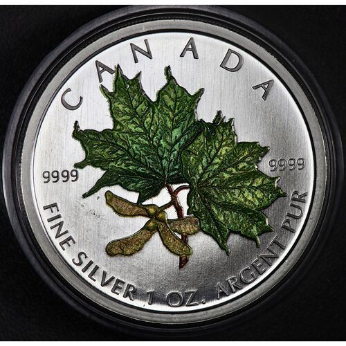2002 one ounce coloured silver Maple leaf coin