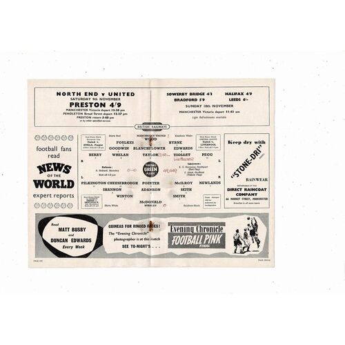 1957/58 Manchester United v Burnley Football Programme