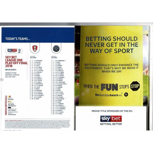 2018 Rotherham United v Shrewsbury Town Play Off Final League 1 Football Programme