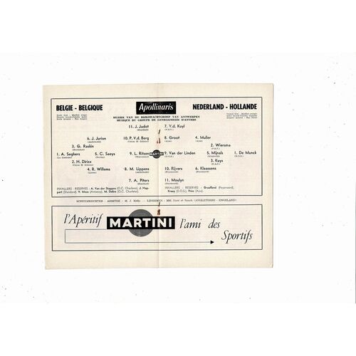 1960 Belgium v Netherlands International Friendly Football Programme