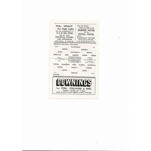 1964/65 Barnsley v Walsall Football Programme