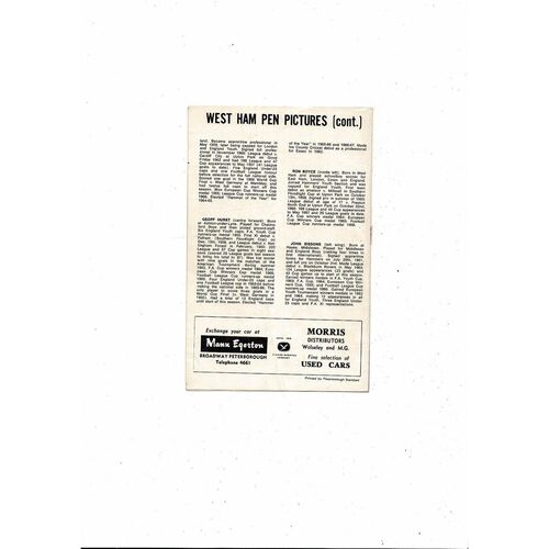 Peterborough United v West Ham United Friendly Football Programme 1967/68